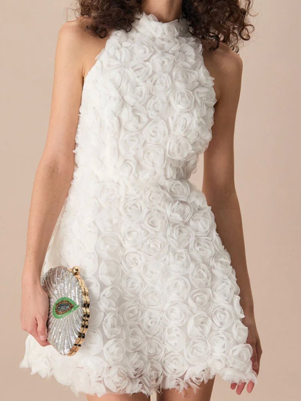 NWT Rihoas White Mock Neck Tie-Back Mini Dress - M